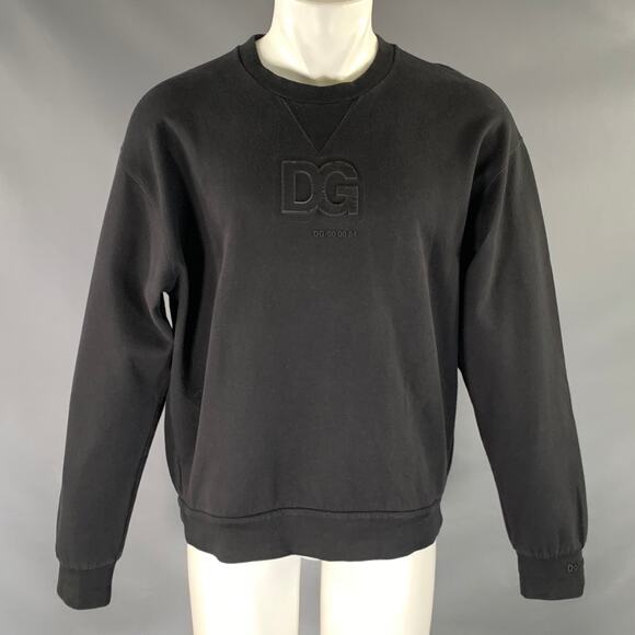 DOLCE & GABBANA Size M Black Logo Cotton Blend Crew-Neck Sweatshirt